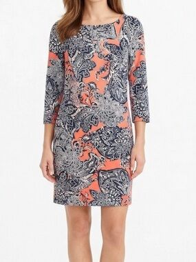 The Limited Coral, White & Navy Floral Shift Dress